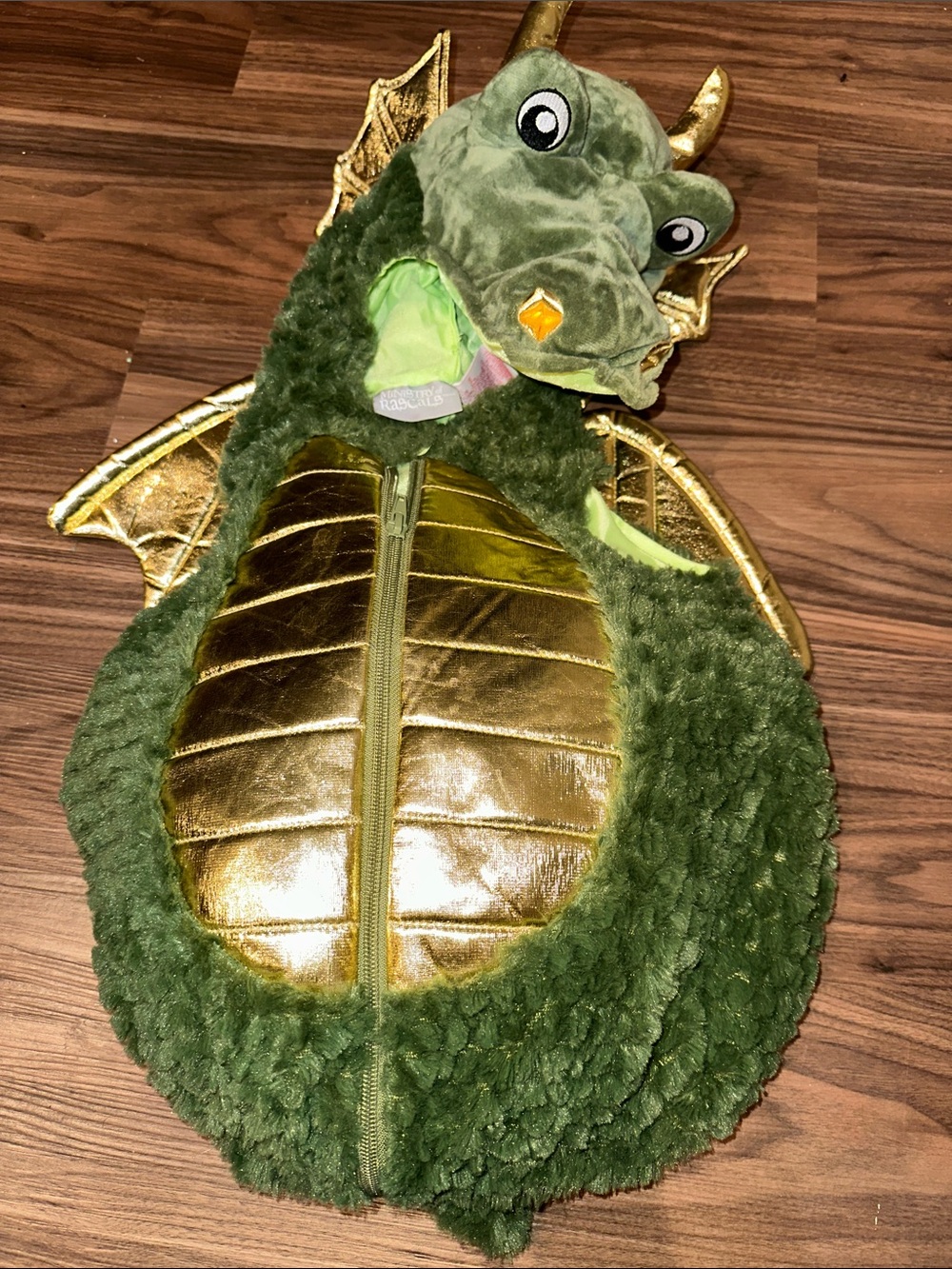 Kids Plush Green Dragon Pet Costume with Gold Accents size 24 months